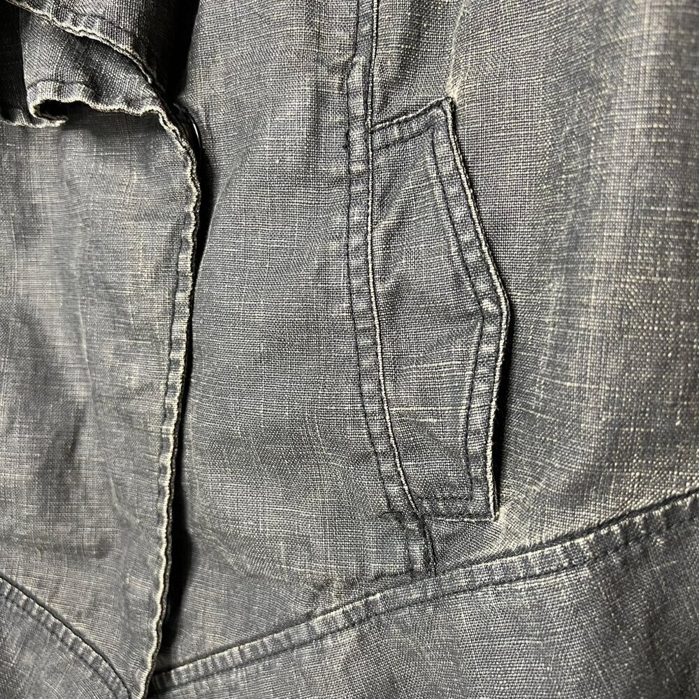 Cabi Jacket Womens Size Medium Black Faded Waxed 100% Linen Cropped Ruffle - Picture 6 of 16